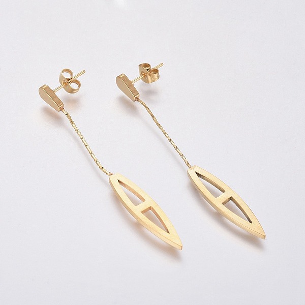 

PandaHall 304 Stainless Steel Dangle Stud Earrings, Hypoallergenic Earrings, with Chain, Ear Nuts/Earring Back, Leaf, Golden, 58mm, Pin...