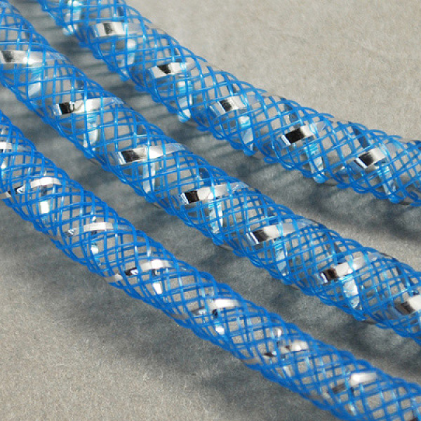 

PandaHall Mesh Tubing, Plastic Net Thread Cord, with Silver Vein, Dodger Blue, 4mm, 50 yards/Bundle Plastic Blue