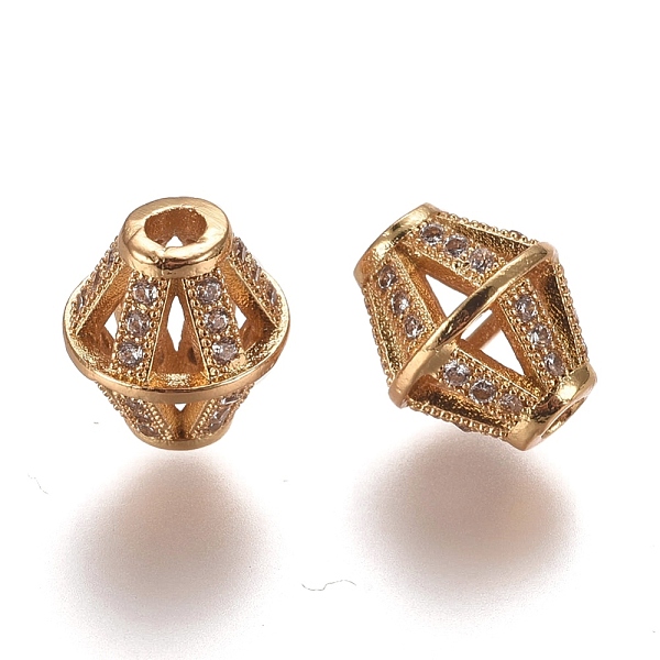 Hollow Brass Micro Pave Clear Cubic Zirconia Beads