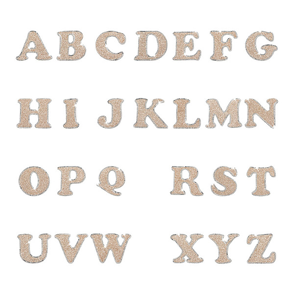 

PandaHall 26 Letters Cloth Iron/Sew on Patches, with Crystal Rhinestone & Glitter Powder, Costume Accessories, Alphabet, Champagne Gold..., Clear