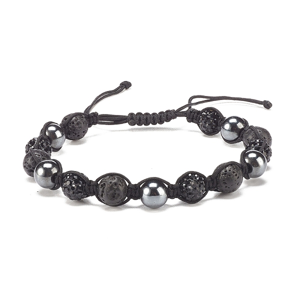 

PandaHall Natural Lava Rock & Synthetic Hematite Braided Bead Bracelet with Rhinestone Disco Ball, Essential Oil Gemstone Jewelry for Women..., Black