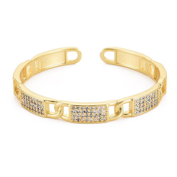 

PandaHall Cubic Zirconia Rectangle Open Cuff Bangle, Real 18K Gold Plated Brass Jewelry for Women, Cadmium Free & Lead Free, Clear, Inner...