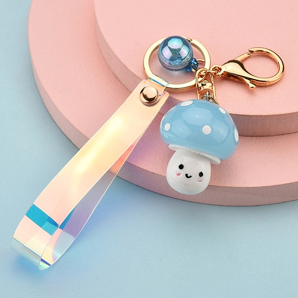 

PandaHall Luminous Acrylic Mushroom Keychain, Glow in the Dark Jewelry, Light Sky Blue, 16.5cm Acrylic Mushroom