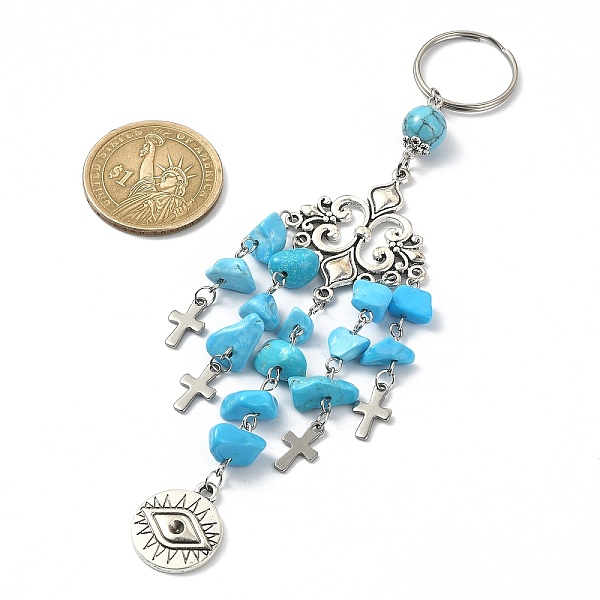 

PandaHall Flat Round with Eye Alloy Pendant Keychains, with Synthetic Turquoise Chip Beads and Cross Charms, for Women Bag Car Key Pendant...