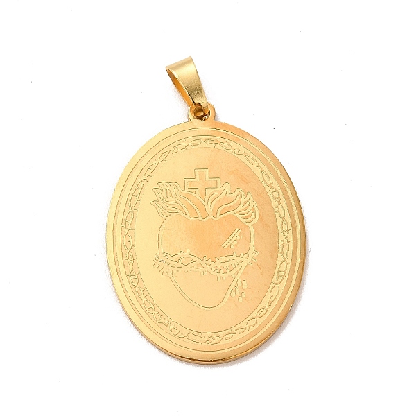 

PandaHall 304 Stainless Steel Pendants, Oval with Heart Charm, Golden, 34x25x1.5mm, Hole: 8x4mm 303 Stainless Steel Oval