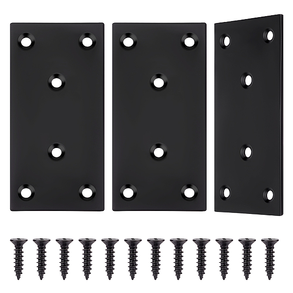 

PandaHall AHANDMAKER 6Pcs Mending Plate Black Flat Straight Bracket with 6 Predrilled Holes with 36Pcs Steel Screws 3.93 X 1.88 Inches for...