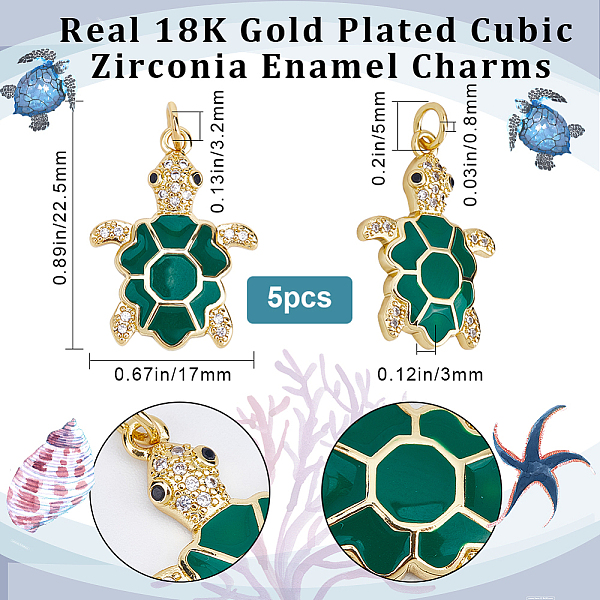 

PandaHall Beebeecraft 5Pcs Rack Plating Brass Micro Pave Cubic Zirconia Pendants, with Enamel & Jump Ring, Cadmium Free & Lead Free..., Green