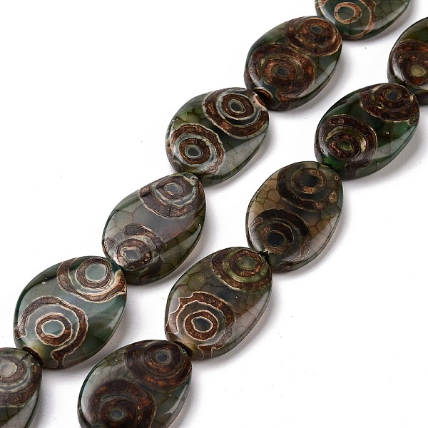 

PandaHall Tibetan Style 4-Eye dZi Beads Strands, Natural Agate Beads, Dyed & Heated, Oval, Dark Olive Green, 30~31x17~21x6~8mm, Hole: 2mm...