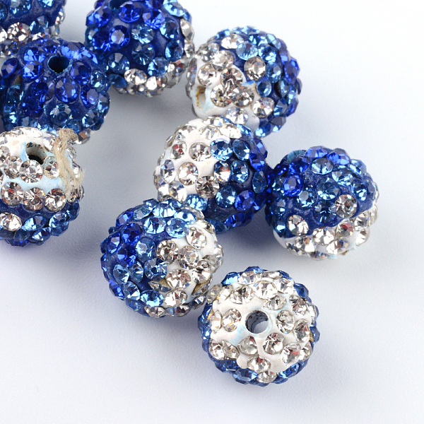 

PandaHall Two-Tone Color Handmade Polymer Clay Disco Ball Beads, with Glass Rhinestone, Sapphire, 9~10mm, Hole: 2mm Polymer Clay+Glass..., Blue