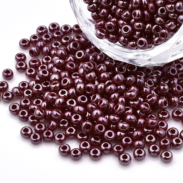 

PandaHall 8/0 Czech Opaque Glass Seed Beads, Lustered, Round, Dark Red, 3x2mm, Hole: 1mm, about 500g/bag Czech Glass