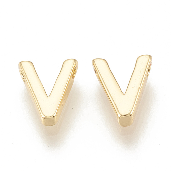 

PandaHall Brass Charms, Real 18K Gold Plated, Letter.V, 7~8.5x4~7.5x2mm, Hole: 1mm Brass Letter V