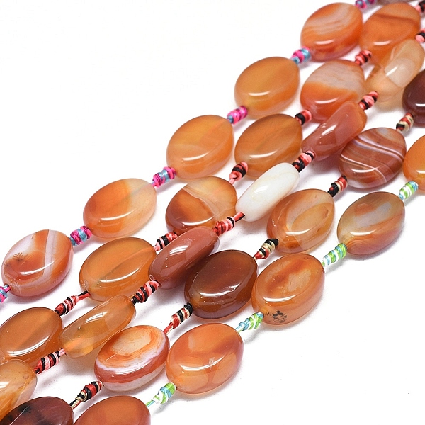 

PandaHall Natural Banded Agate/Striped Agate Beads Strands, Dyed & Heated, Oval, Chocolate, 23~26x16~19x5~10mm, Hole: 1.6mm, about..., Brown