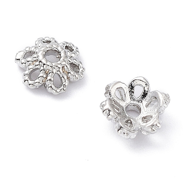 

PandaHall Brass Bead Caps, 6-Petal Flower, Real Platinum Plated, 6x2.5mm, Hole: 1~1.2mm Brass