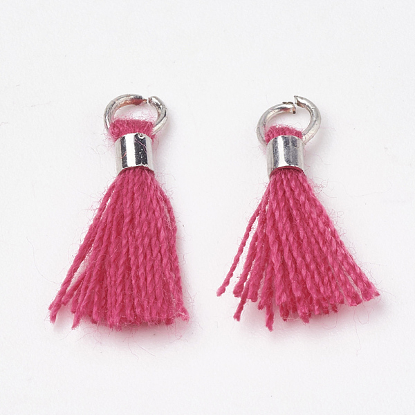 

PandaHall Polycotton(Polyester Cotton) Tassel Pendant Decorations, Mini Tassel, with Brass Findings, Platinum, Camellia, 10~15x3~4mm, Hole..., Pink