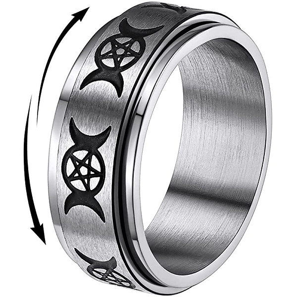 

PandaHall Triple Moon Goddess Stainless Steel Rotating Finger Ring, Fidget Spinner Ring for Calming Worry Meditation, Stainless Steel Color...