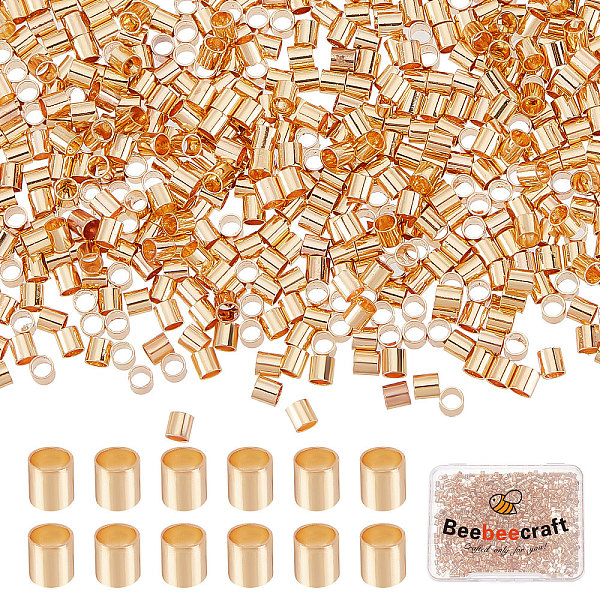 PandaHall Beebeecraft 1 Box 1000Pcs Crimp Tube Beads 18K Gold Plated Crimping Tube Spacers Cord End Caps 2mm Loose Tiny Stopper Beads for...