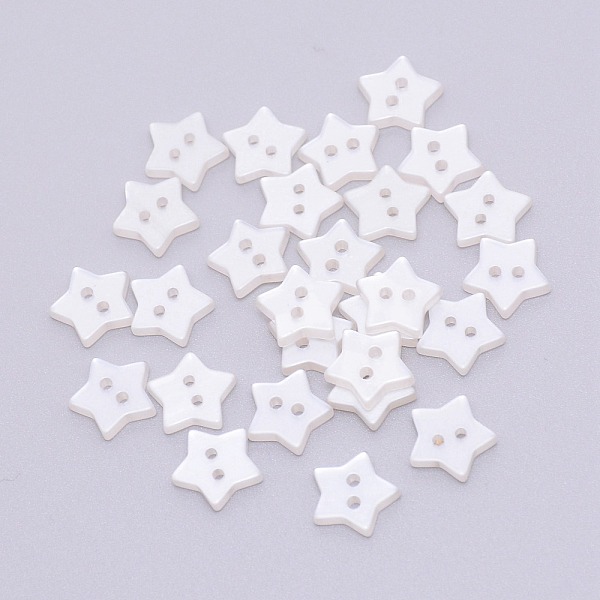 

PandaHall Resin Button, Mixed Dyed and Undyed, 2-hole, Star, White, 12x12x2.2mm, Hole: 1.2mm Resin Star White
