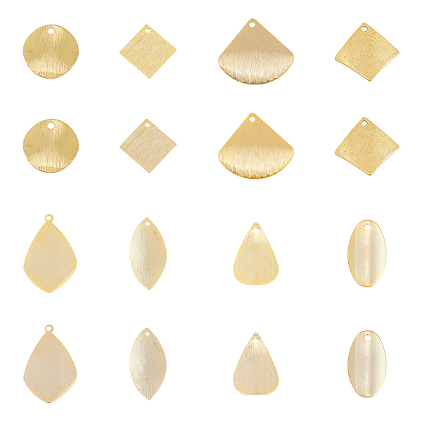 

PandaHall HOBBIESAY 32Pcs 8 Styles Blank Stamping Tags Real 24K Gold Plated Pendants Charms Brass Teardrop Square Fan Leaf Twist Rhombus...