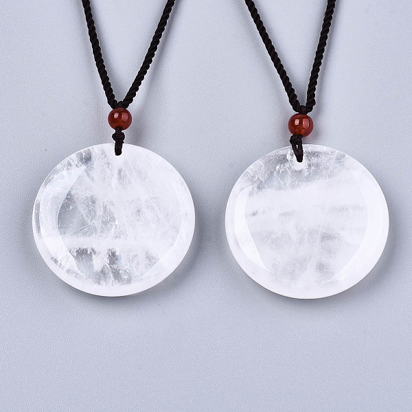 

PandaHall Natural Quartz Crystal Pendant Necklaces, Slider Necklaces, with Random Color Polyester Cords, Flat Round, 26~29.9 inch(66~76cm)...