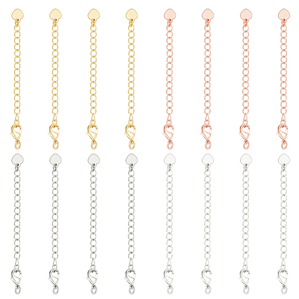 

PandaHall Olycraft 16Pcs 4 Colors Brass Curb Chain Extenders, End Chains with Heart Chain Tab and Lobster Claw Clasp, Mixed Color, 67mm...