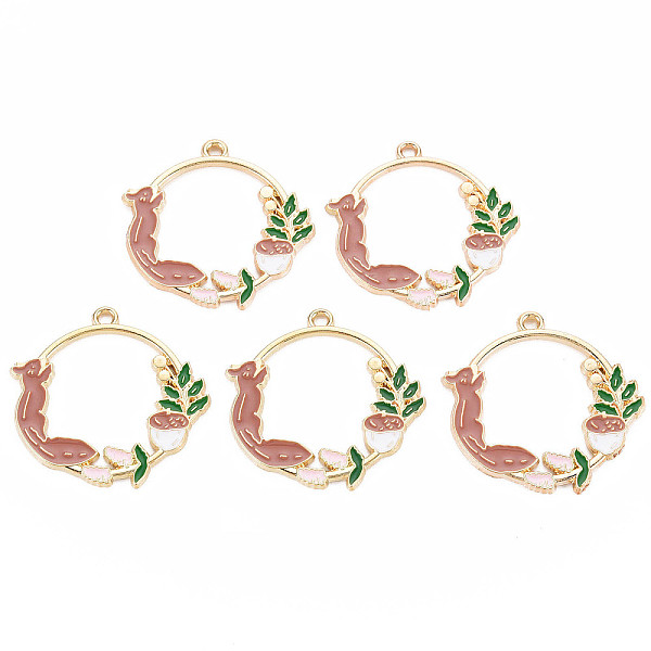 

PandaHall Autumn Theme Alloy Enamel Pendants, Cadmium Free & Nickel Free & Lead Free, Light Gold, Ring with Squirrel, Rosy Brown...