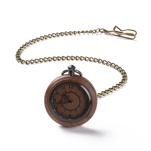 

PandaHall Ebony Wood Pocket Watch with Brass Curb Chain and Clips, Flat Round Electronic Watch for Men, Coconut Brown, 16-3/8~17-1/8 inch...