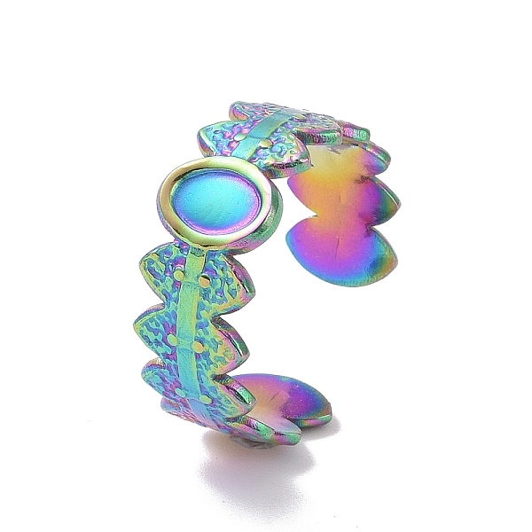 

PandaHall Ion Plating(IP) 304 Stainless Steel Open Cuff Ring Settings, Oval, Rainbow Color, US Size 9(18.9mm), Tray: 5.5x4mm 304 Stainless...