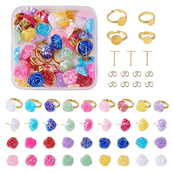 

PandaHall DIY Rose Flower Earring & Finger Ring Making Kit, Including Acrylic Cabochons, 304 Stainless Stud Earring Finding, Brass Pad Rings..., Multicolor
