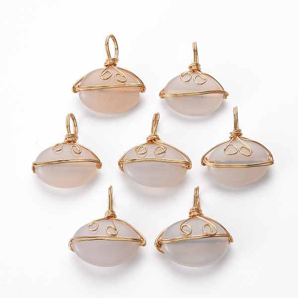 

PandaHall Natural Agate Pendants, with Golden Brass Findings, Oval, WhiteSmoke, 22~24x20~21x6~8mm, Hole: 6~7x4~5mm Natural Agate Oval White