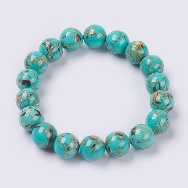 

PandaHall Natural Sea Shell and Synthetic Turquoise Assembled Beaded Stretch Bracelet, Round, Dark Turquoise, Beads: 6mm, 2 inch(5cm)..., Cyan