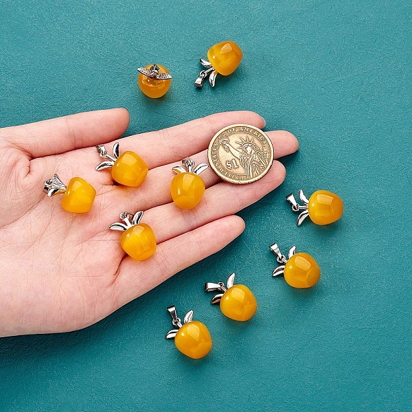 

PandaHall 10Pcs Apple Gemstone Charm Pendant Crystal Quartz Healing Natural Stone Pendants Pink Silver Buckle for Jewelry Necklace Earring..., Yellow