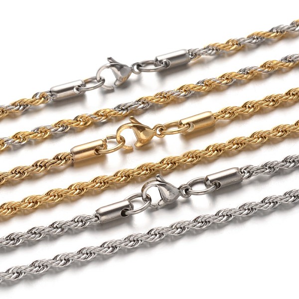 

PandaHall 304 Stainless Steel Rope Chain Necklaces, with Lobster Claw Clasps, Mixed Color, 23.7 inch(60.1cm), 3mm 304 Stainless Steel