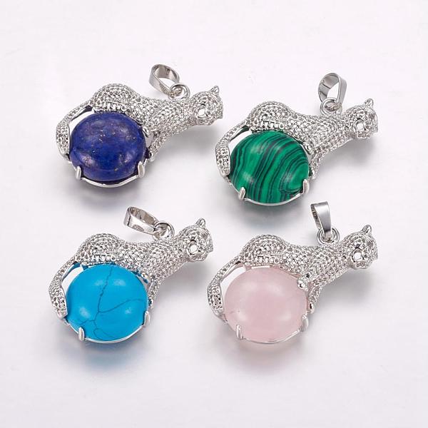 

PandaHall Natural & Synthetic Mixed Stone Pendants, with Brass Findings, Leopard, Platinum, 36.5x21.5x8.5mm, Hole: 5x8mm Mixed Stone Leopard