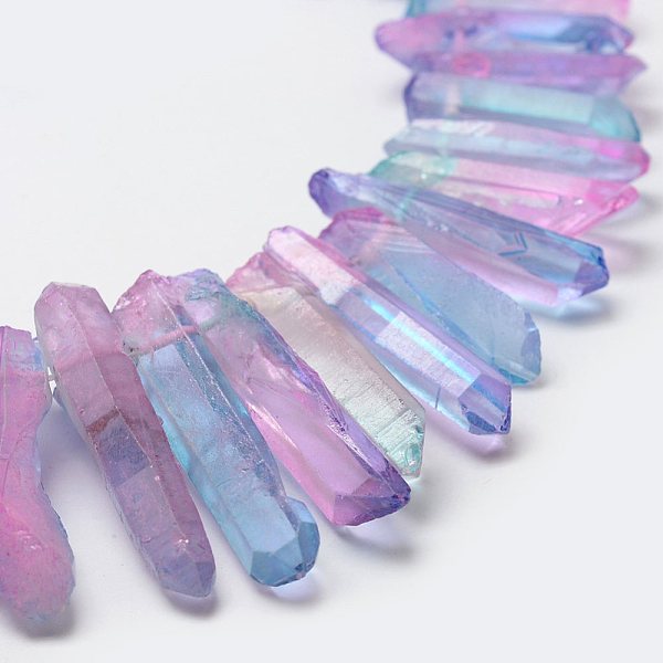 

PandaHall Electroplate Natural Quartz Crystal Beads Strands, Faceted, Nuggets, Violet, 23~47x8.5~9.5x8~10mm, Hole: 2mm, 15.7 inch(40cm)..., Purple
