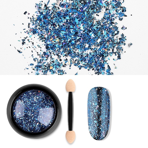 

PandaHall Rainbow Foil Powder, Nail Art Decoration Accessories, Dodger Blue, 4cm Foil Glass Others Blue