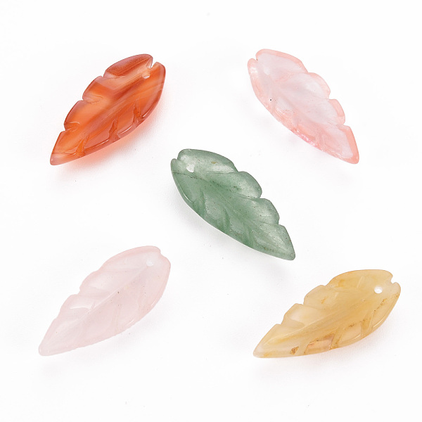 

PandaHall Natural Mixed Gemstone Pendants, Leaf, 24~25x10.5x4.5mm, Hole: 1.2mm Mixed Stone Leaf