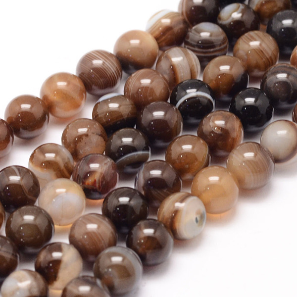 

PandaHall Natural Striped Agate/Banded Agate Bead Strands, Round, Dyed & Heated, Coffee, 8mm, Hole: 1mm, about 47~48pcs/strand, 14.5 inch..., Brown