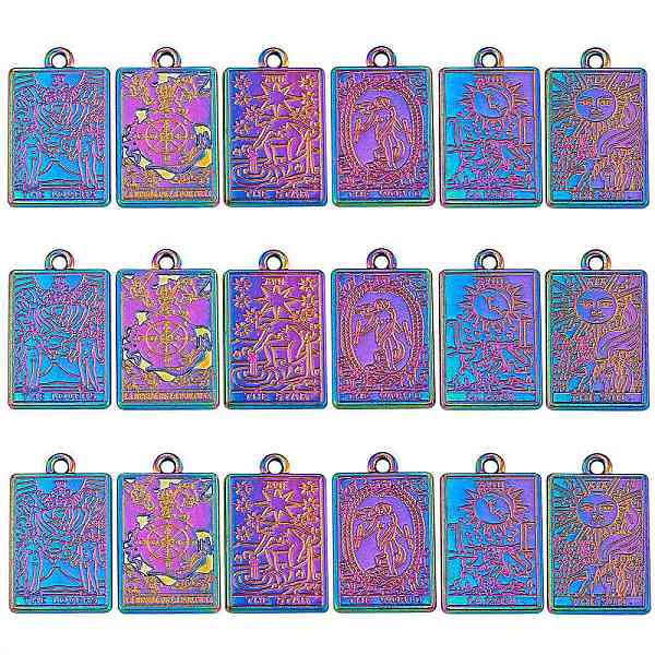 

PandaHall 18Pcs 6 Style Rack Plating Alloy Pendants, Cadmium Free & Nickel Free & Lead Free, Tarot Charms, Rainbow Color, 23.5x14.5x1.5mm...