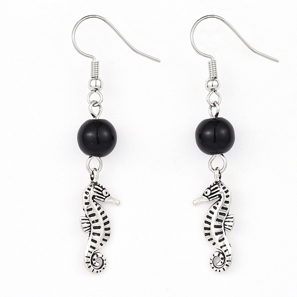 

PandaHall Glass Dangle Earrings, with Alloy Pendants and Brass Earring Hooks, Sea Horse, Black, 52mm, Pin: 0.6mm Glass Black