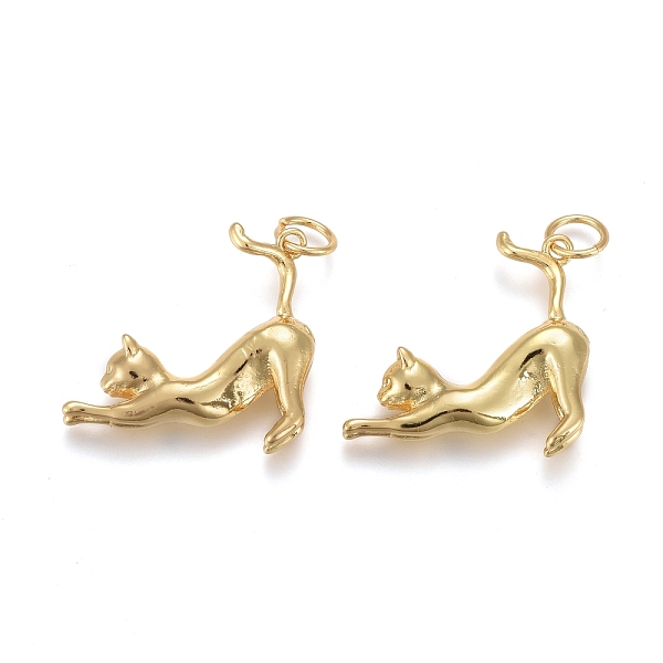 

PandaHall Brass Pendants, Long-Lasting Plated, with Jump Rings, Cat, Golden, 21.5x22x5.5mm, Hole: 6x1mm Brass Cat Shape