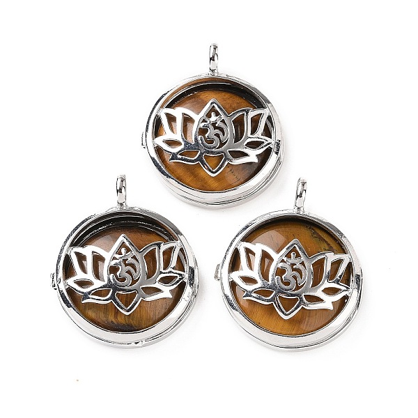 

PandaHall Natural Tiger Eye Locket Pendants, Flat Round Charms, with Platinum Plated Brass Lotus Findings, 31.5x27x9mm, Hole: 4.6mm Tiger...