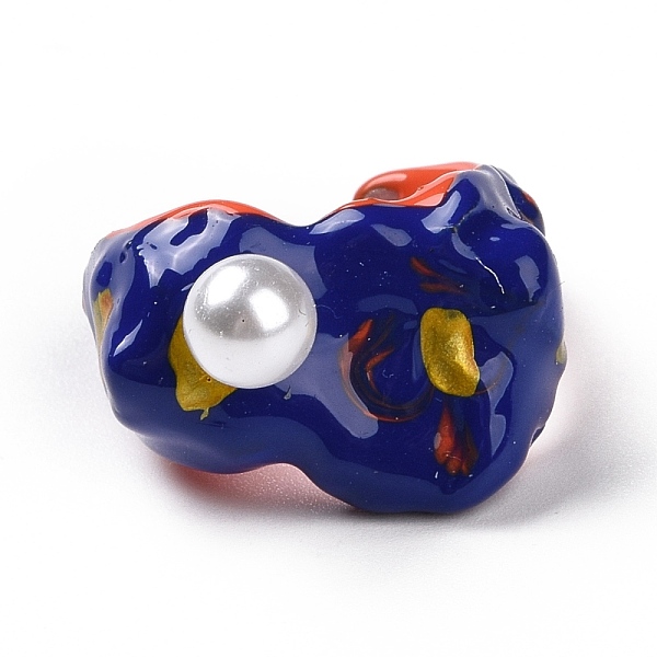 

PandaHall Brass Enamel Twist Open Cuff Ring with Acrylic Pearl for Women, Midnight Blue, US Size 4 1/4(15mm) Brass