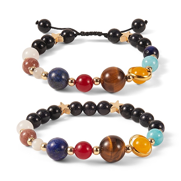 

PandaHall Round Natural Mixed Stone Braided Bead Bracelet Sets, Star Brass Beads Stretch Bracelets, 7 Chakra Jewelry for Her, Inner Diameter...
