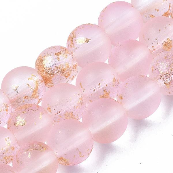

PandaHall Frosted Spray Painted Glass Beads Strands, with Golden Foil, Round, Pink, 8~9mm, Hole: 1.2~1.5mm, about 46~56pcs/Strand, 14.37...