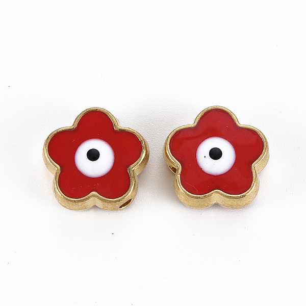 

PandaHall Rack Plating Alloy Enamel Beads, Cadmium Free & Lead Free, Flower with Evil Eye, Red, 11x12x4~5mm, Hole: 1.8mm Alloy+Enamel Flower...