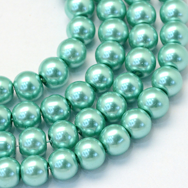 

PandaHall Baking Painted Pearlized Glass Pearl Round Bead Strands, Medium Aquamarine, 8~9mm, Hole: 1mm, about 105pcs/strand, 31.4 inch Glass..., Green