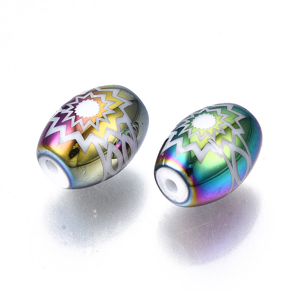 

PandaHall Electroplate Glass Beads, Barrel with Flower Pattern, Colorful, 11x8mm, Hole: 1.2mm, about 200pcs/bag Glass Flower