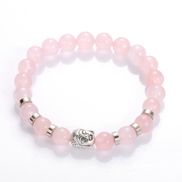 

PandaHall Buddha Head Gemstone Beaded Stretch Bracelets, with Tibetan Style Beads and Brass Beads, Rose Quartz, 55mm Rose Quartz