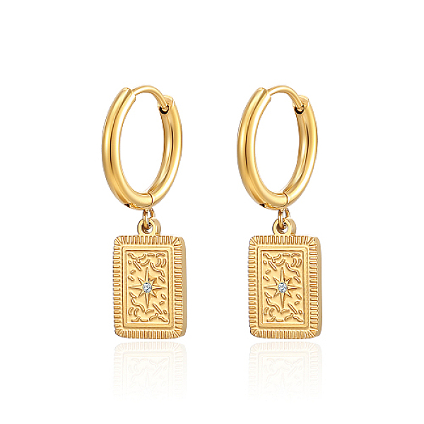 

PandaHall 304 Stainless Steel Rhinestone Hoop Earrings, Rectangle with Star, Real 18K Gold Plated, no size Rhinestone Rectangle