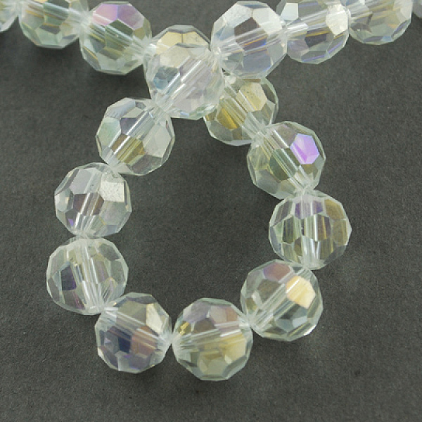 PandaHall Electroplate Glass Beads Strands, AB Color Plated, Faceted(32 Facets), Round, Clear AB, 8x7mm, Hole: 1mm, 72pcs/strand, 21.2 inch...